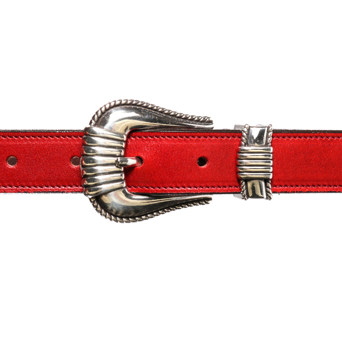 MONITALY EXTENDED 1" CREASED BELT WITH SILVER SET HORWEEN RED