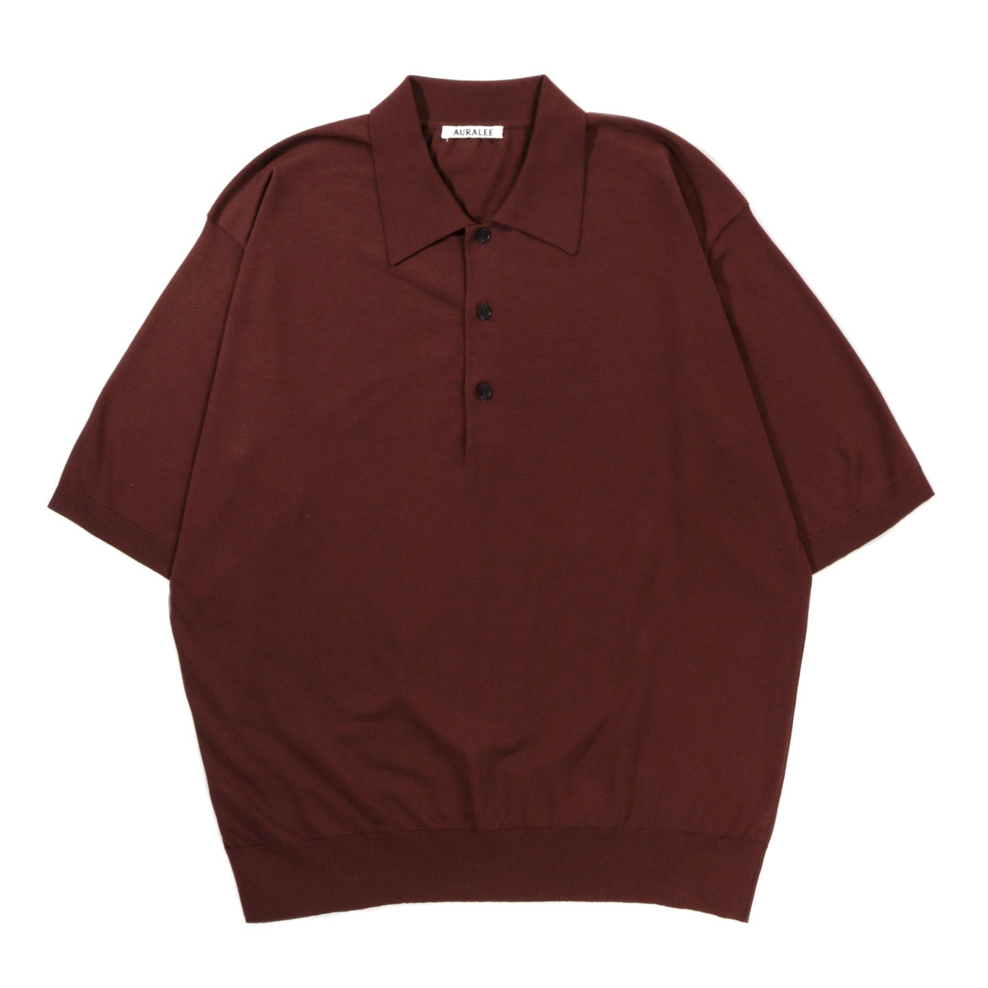 AURALEE SUPER HIGH GAUGE COTTON KNIT POLO BROWN