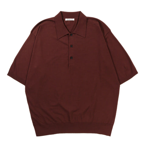 AURALEE SUPER HIGH GAUGE COTTON KNIT POLO BROWN
