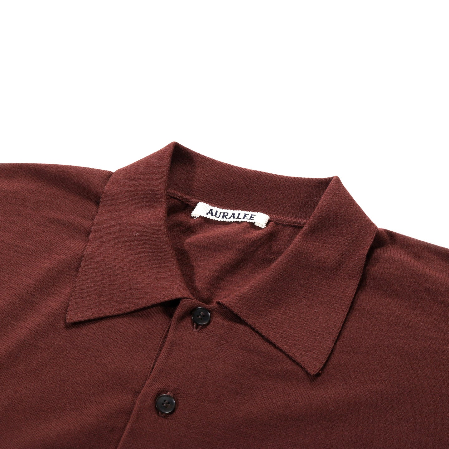 AURALEE SUPER HIGH GAUGE COTTON KNIT POLO BROWN