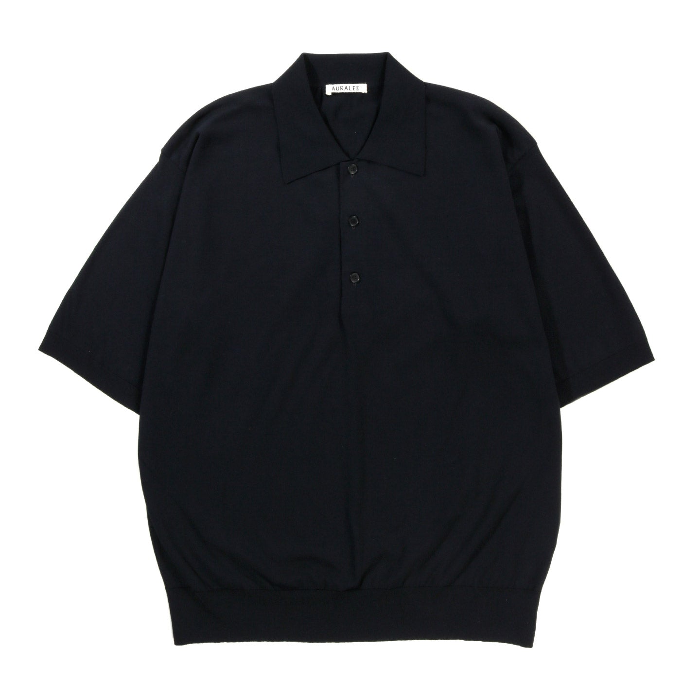 AURALEE SUPER HIGH GAUGE COTTON KNIT POLO DARK NAVY