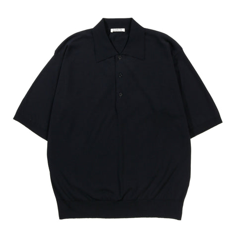 AURALEE SUPER HIGH GAUGE COTTON KNIT POLO DARK NAVY
