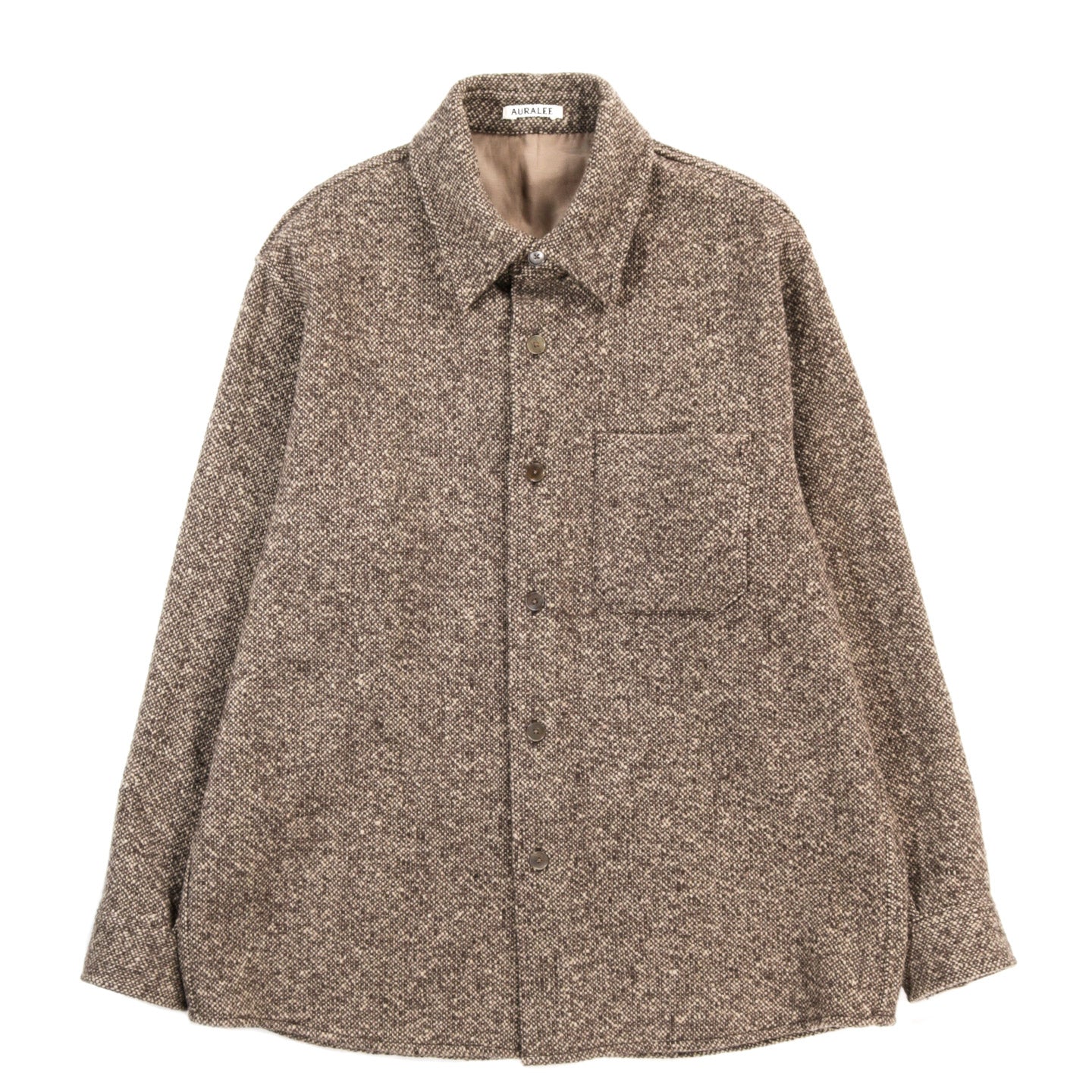 AURALEE HOMESPUN TWEED SHIRT BLOUSON BROWN