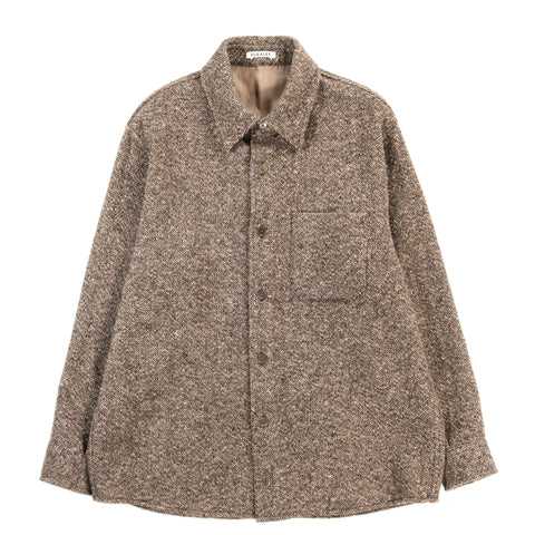AURALEE HOMESPUN TWEED SHIRT BLOUSON BROWN