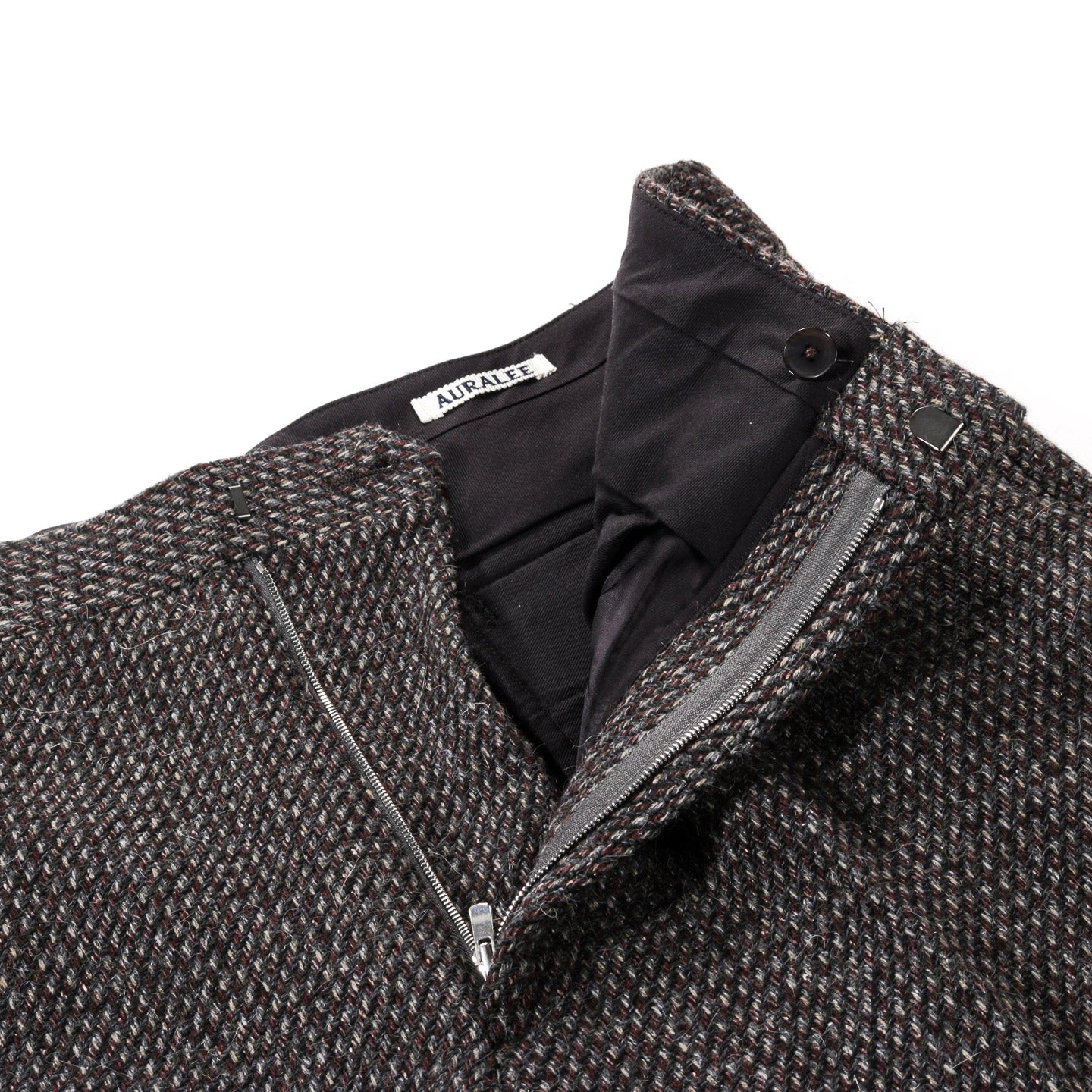 AURALEE ALPACA WOOL SILK TWEED SLACKS GRAY BROWN HAIRLINE