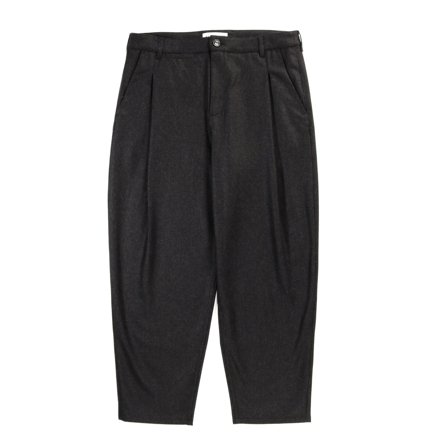 A KIND OF GUISE FOLDED WIDE TROUSERS DARK BROWN HOUNDSTOOTH