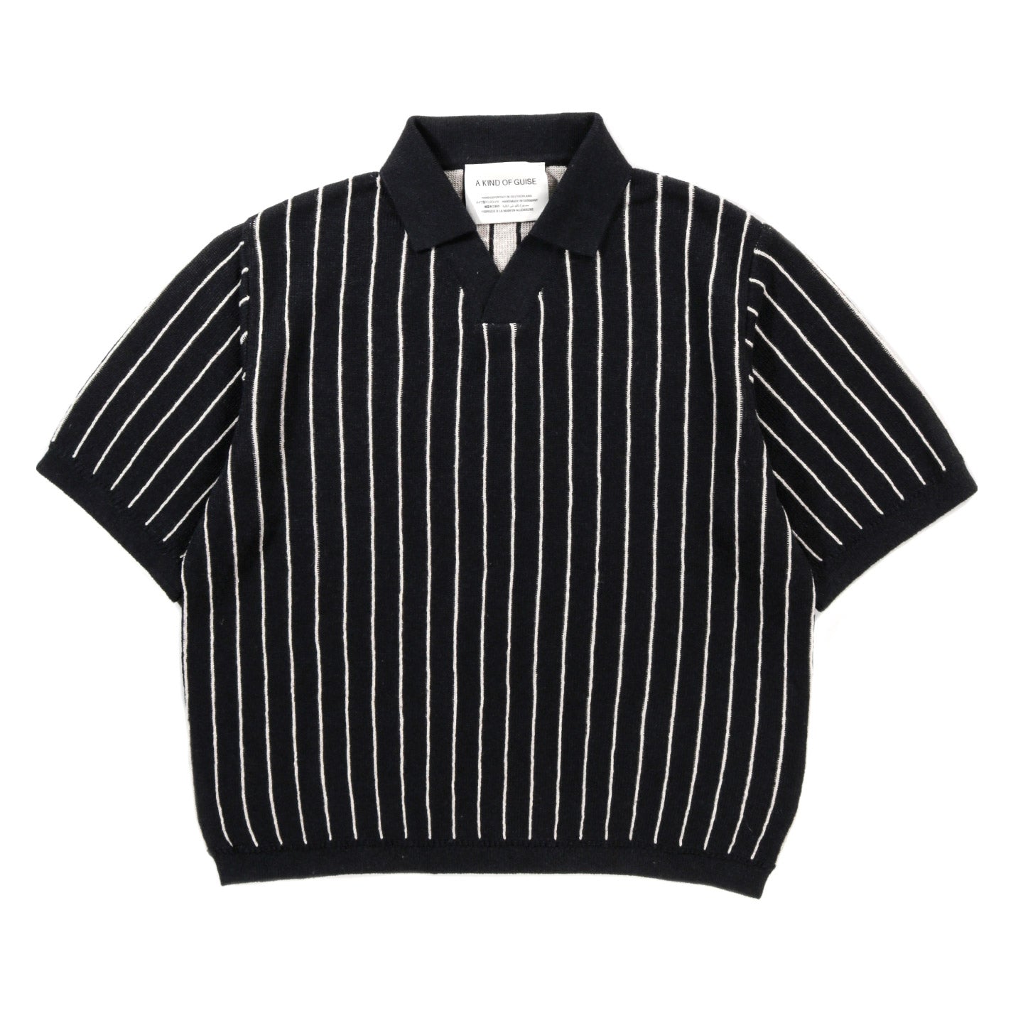 A KIND OF GUISE MAHUA KNIT POLO INDIA INK STRIPE