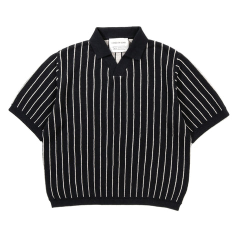 A KIND OF GUISE MAHUA KNIT POLO INDIA INK STRIPE