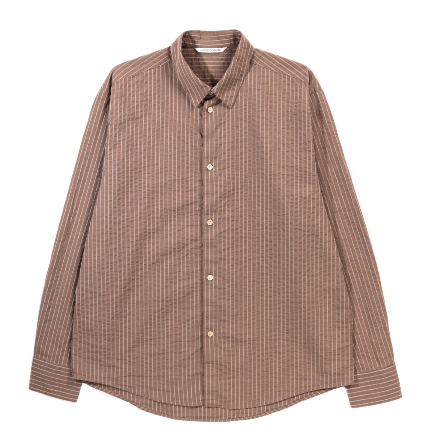 A KIND OF GUISE FULVIO SHIRT COCOA SEERSUCKER STRIPE