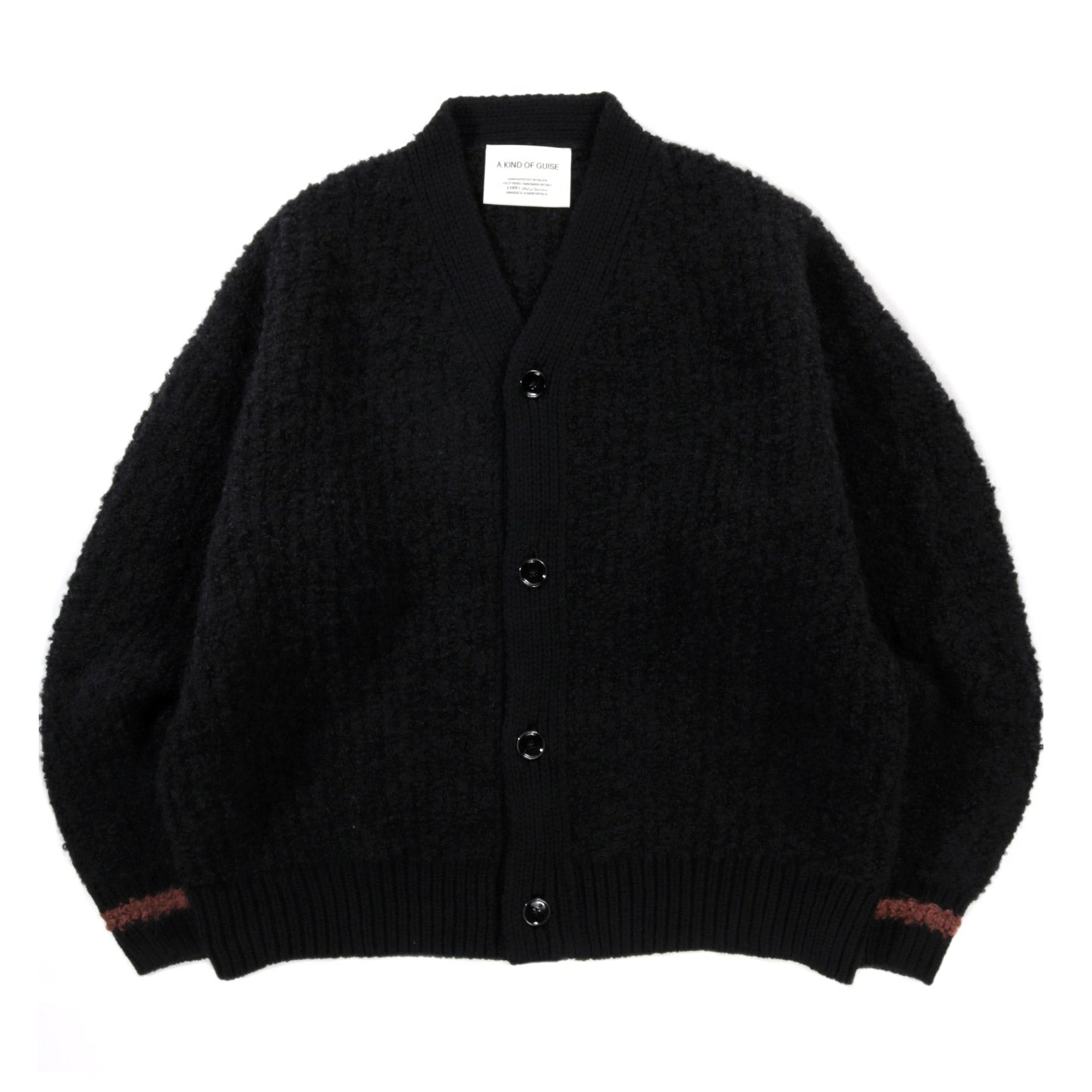 A KIND OF GUISE KHUDER KNIT CARDIGAN BLACK BOUCLE