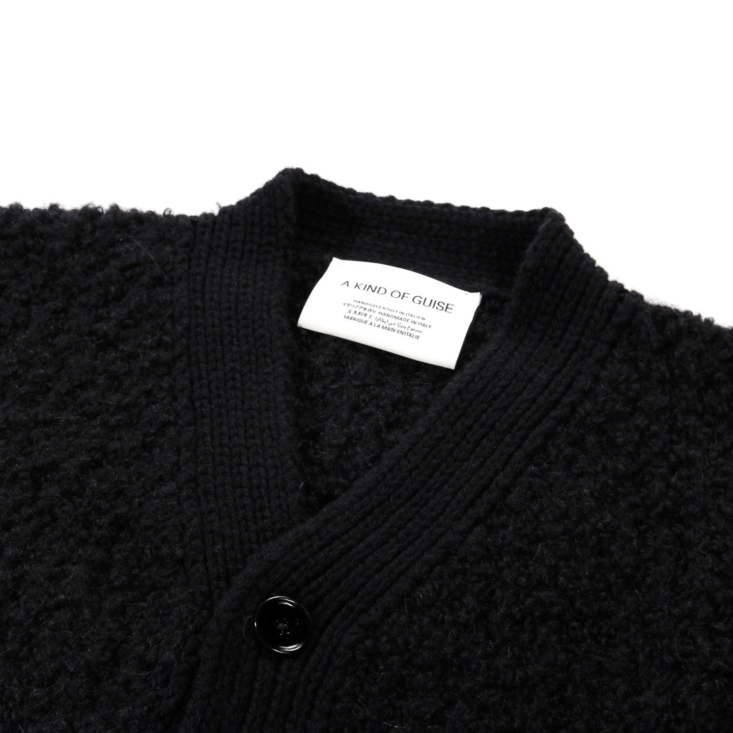 A KIND OF GUISE KHUDER KNIT CARDIGAN BLACK BOUCLE