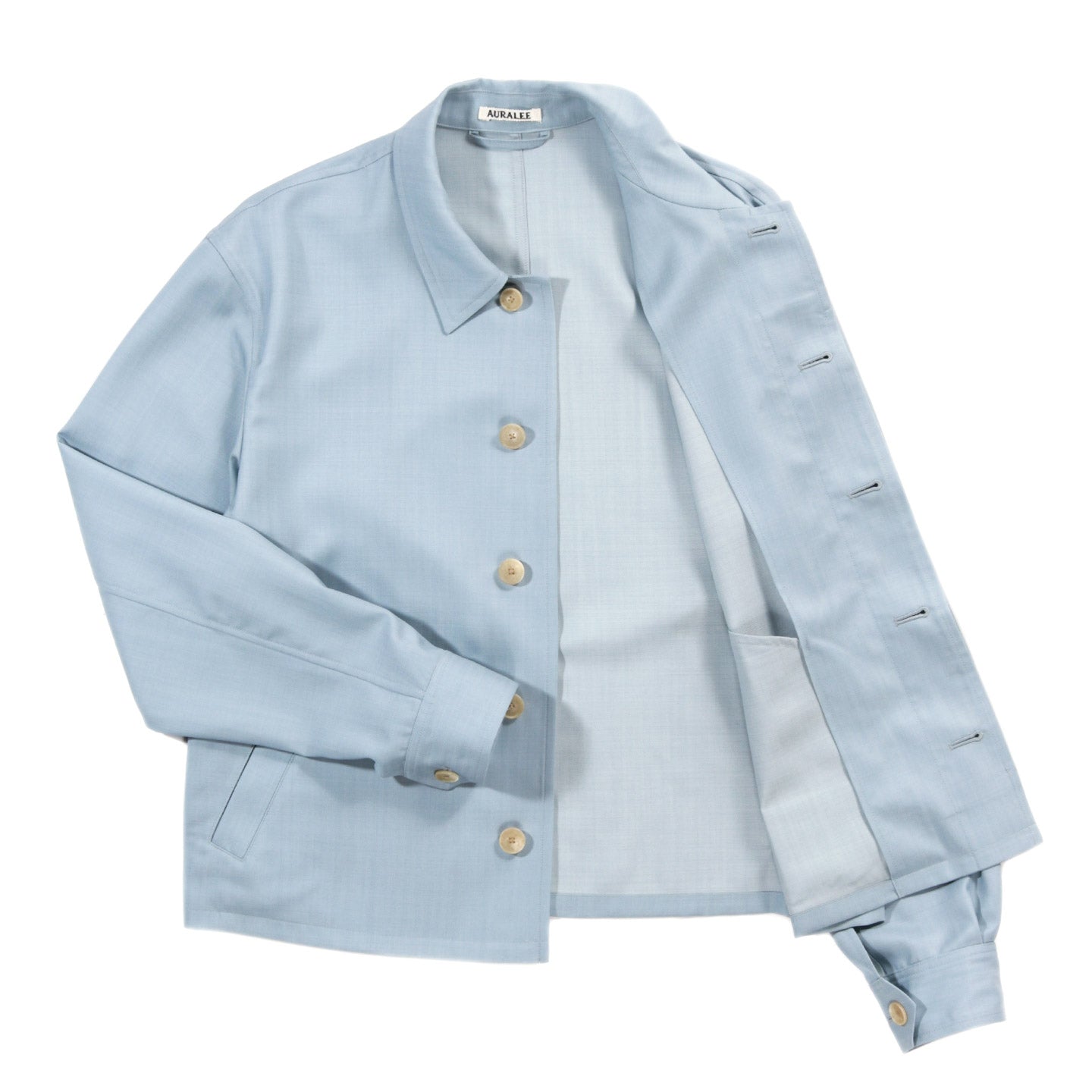 AURALEE WOOL HERRINGBONE BLOUSON DUSTY BLUE
