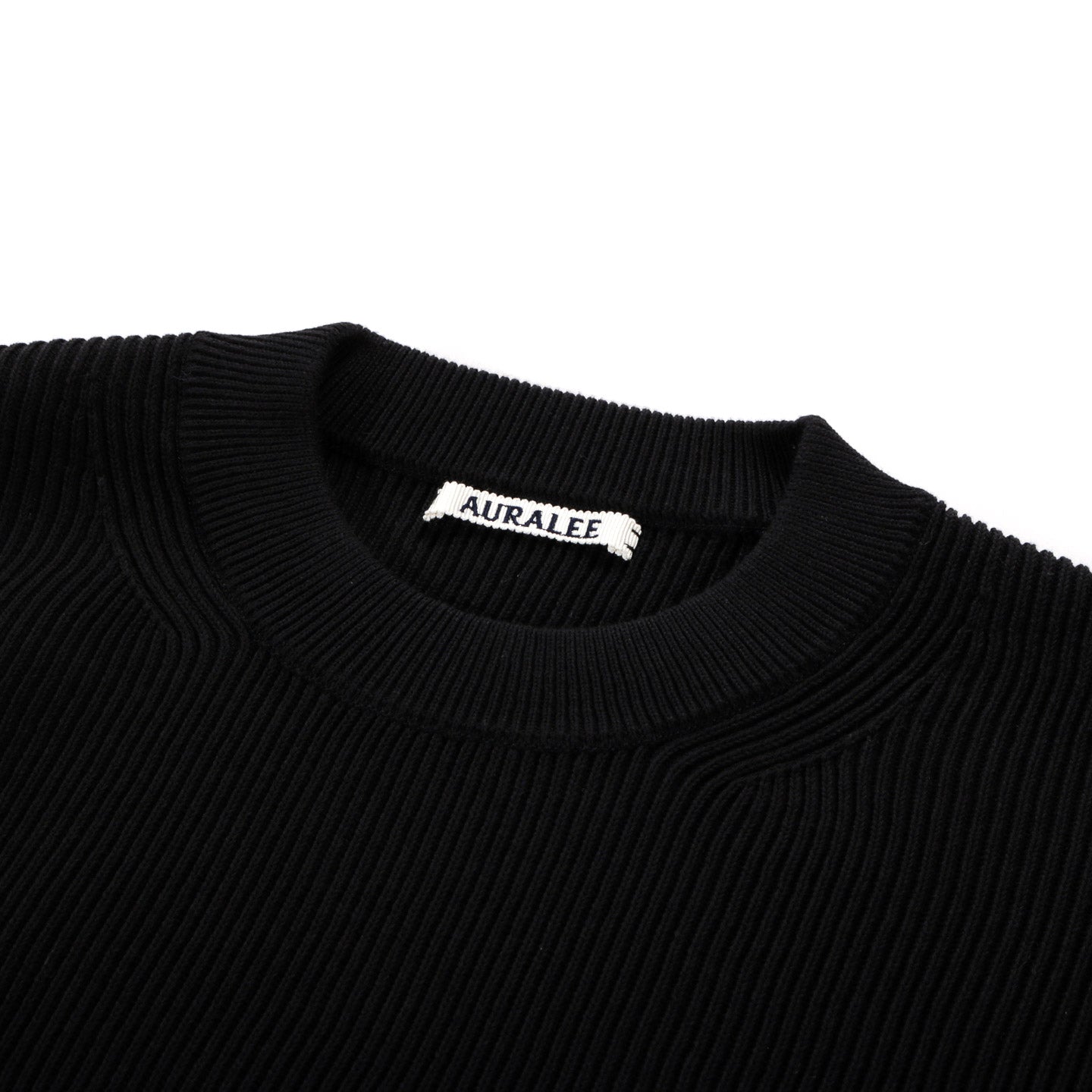 AURALEE SUPER HARD TWIST RIB KNIT PULLOVER BLACK