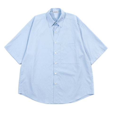 AURALEE WASHED FINX TWILL BIG HALF SLEEVED SHIRT LIGHT BLUE