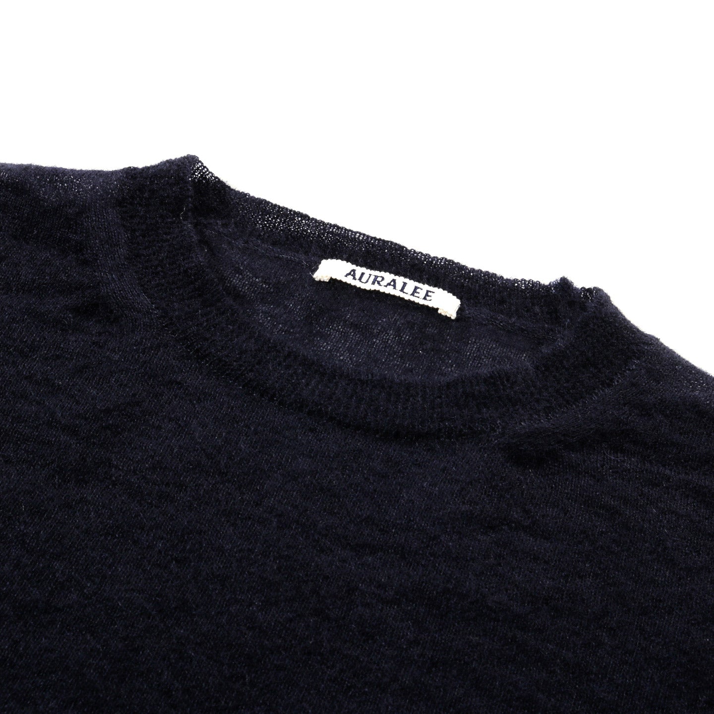 AURALEE KID MOHAIR SHEER KNIT PULLOVER NAVY