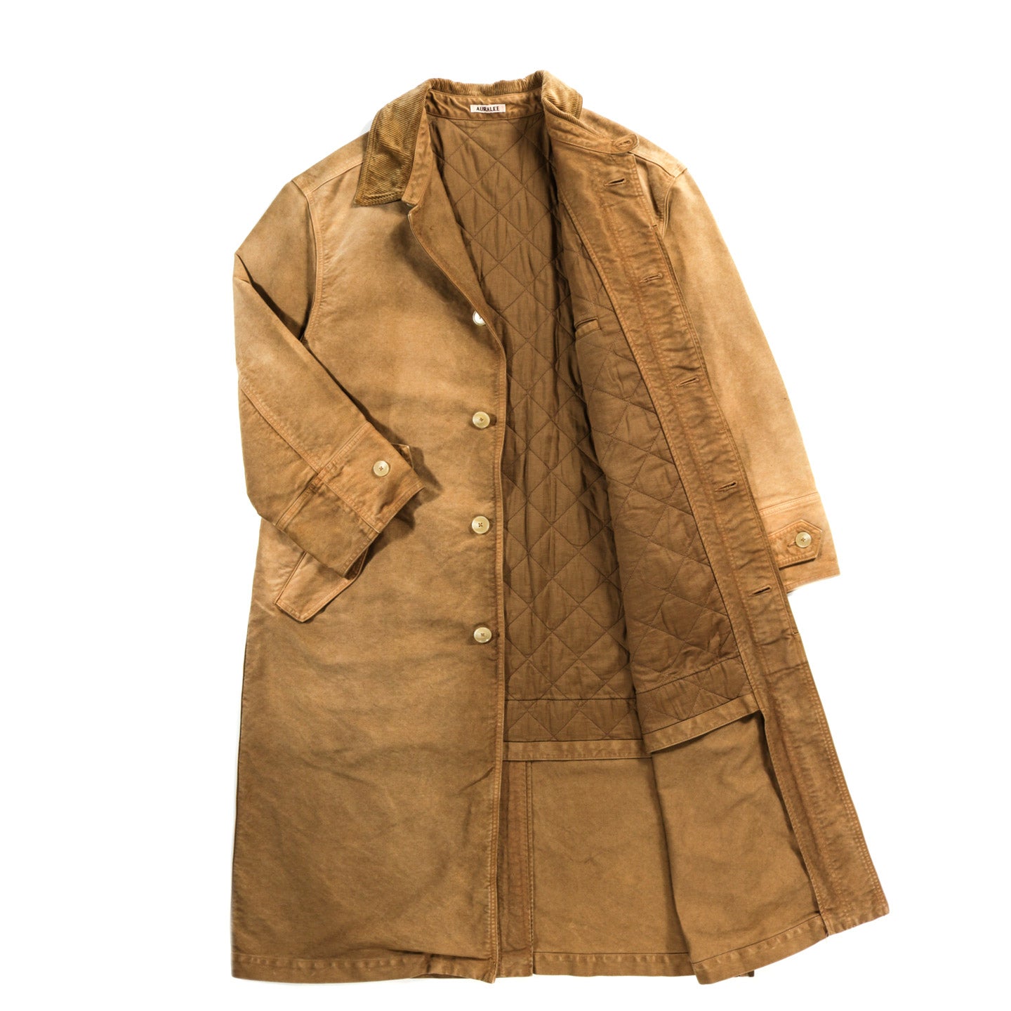 AURALEE GARMENT-DYED ORGANIC COTTON HEAVY MOLESKIN COAT FADED BROWN