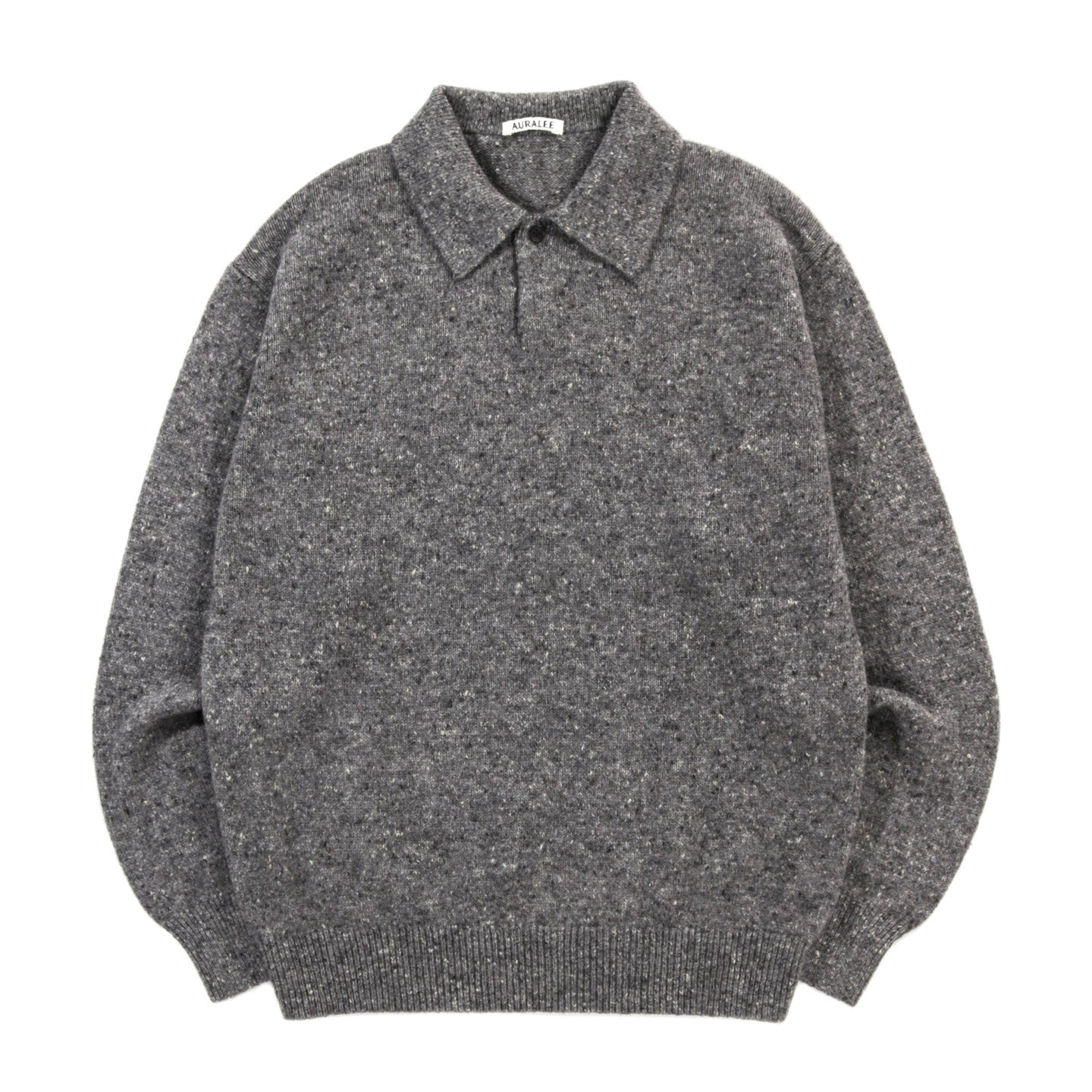 AURALEE CASHMERE NEP KNIT POLO MIX GRAY