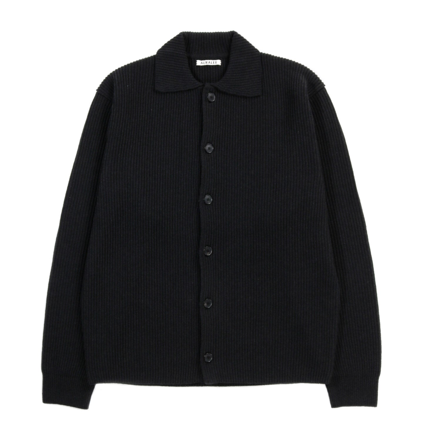 AURALEE SUPER FINE WOOL RIB KNIT SHIRT CARDIGAN BLACK