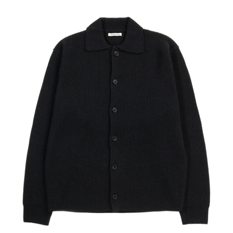 AURALEE SUPER FINE WOOL RIB KNIT SHIRT CARDIGAN BLACK