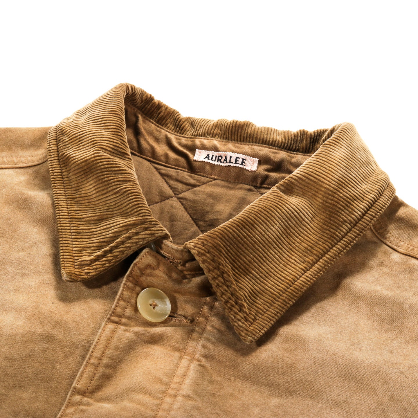 AURALEE GARMENT-DYED ORGANIC COTTON HEAVY MOLESKIN COAT FADED BROWN