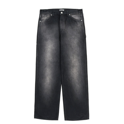 AURALEE PRODUCT DYED ORGANIC COTTON DUCK PAINTER PANTS FADED BLACK