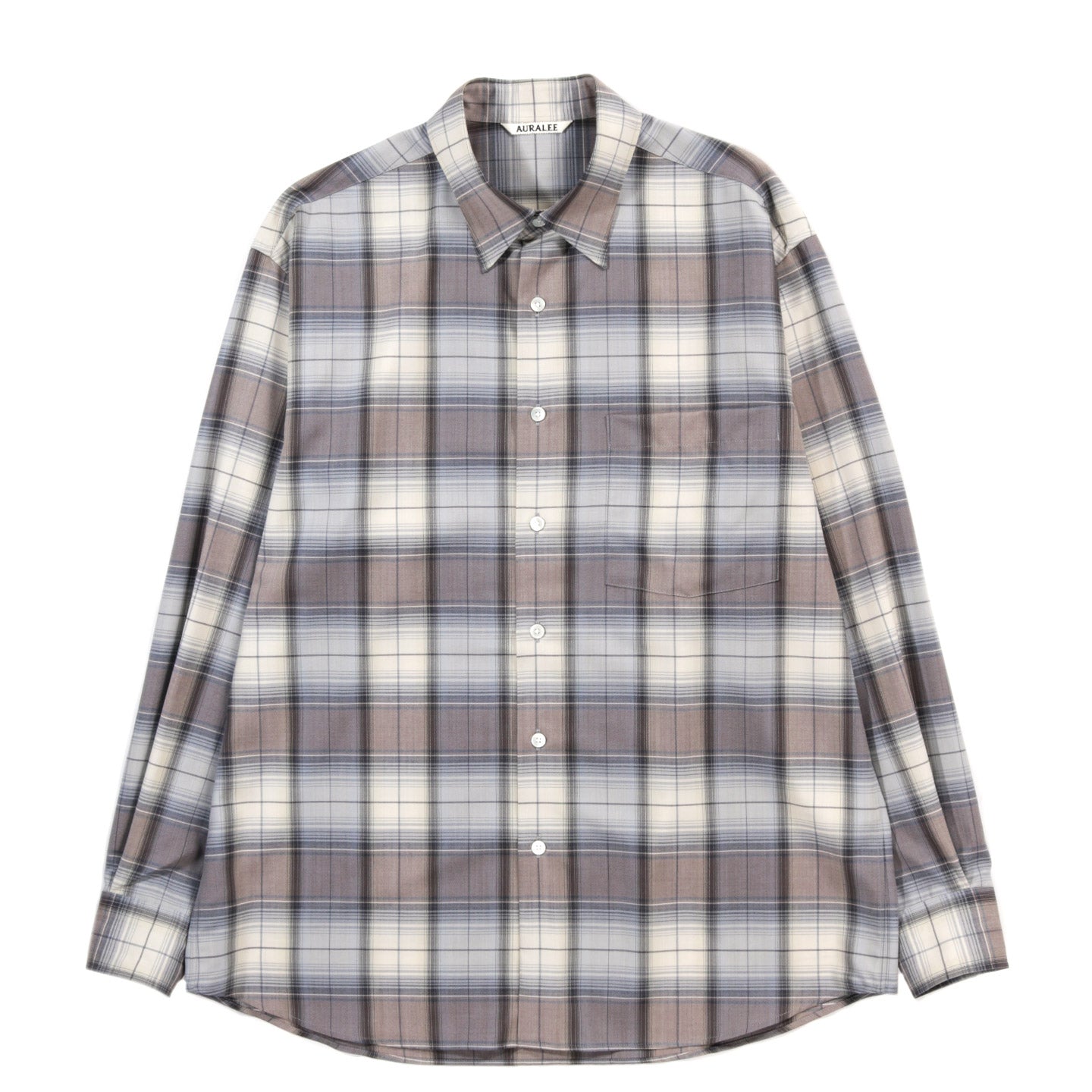 AURALEE SUPER LIGHT WOOL CHECK SHIRT BLUE GRAY | TODAY CLOTHING