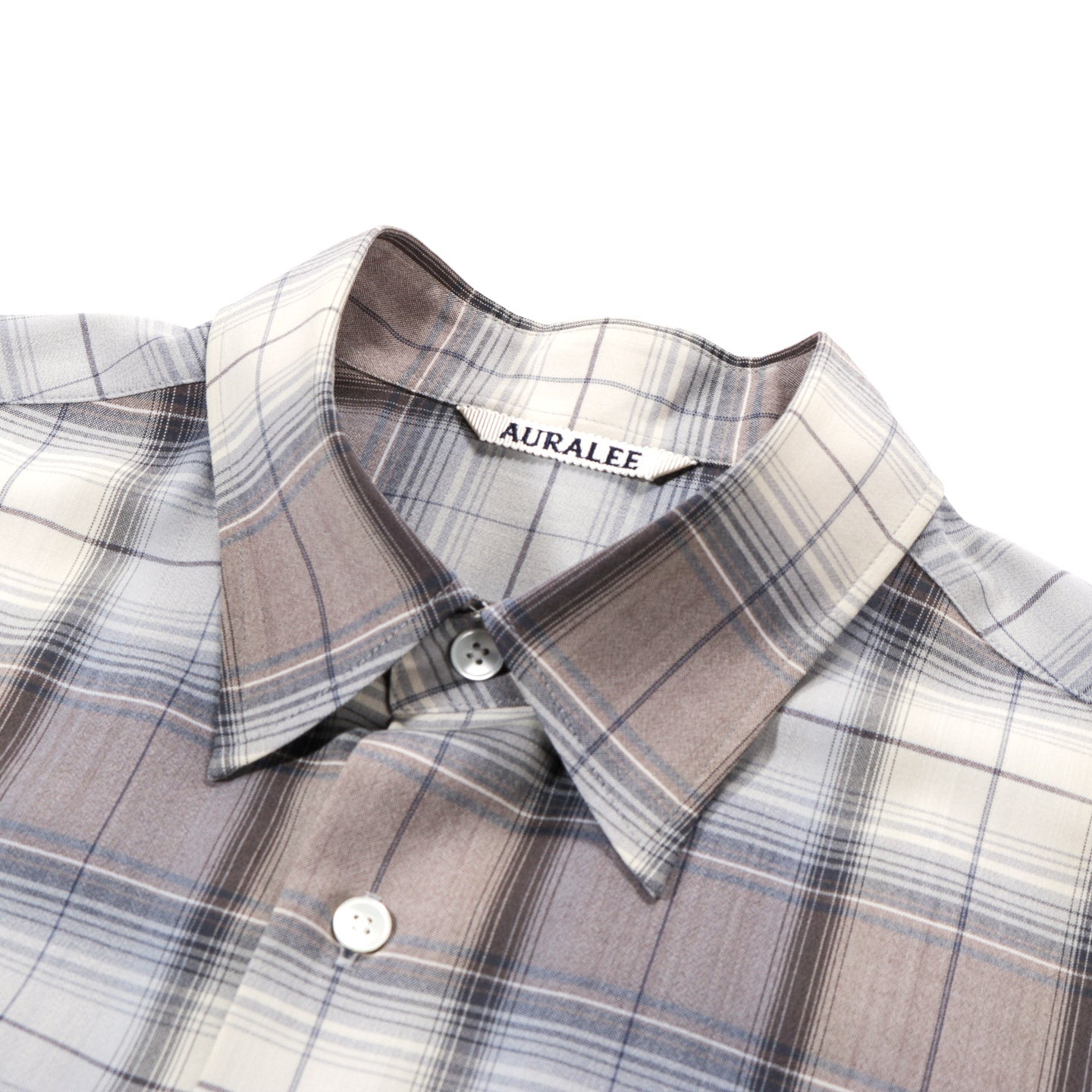 AURALEE SUPER LIGHT WOOL CHECK SHIRT BLUE GRAY | TODAY CLOTHING