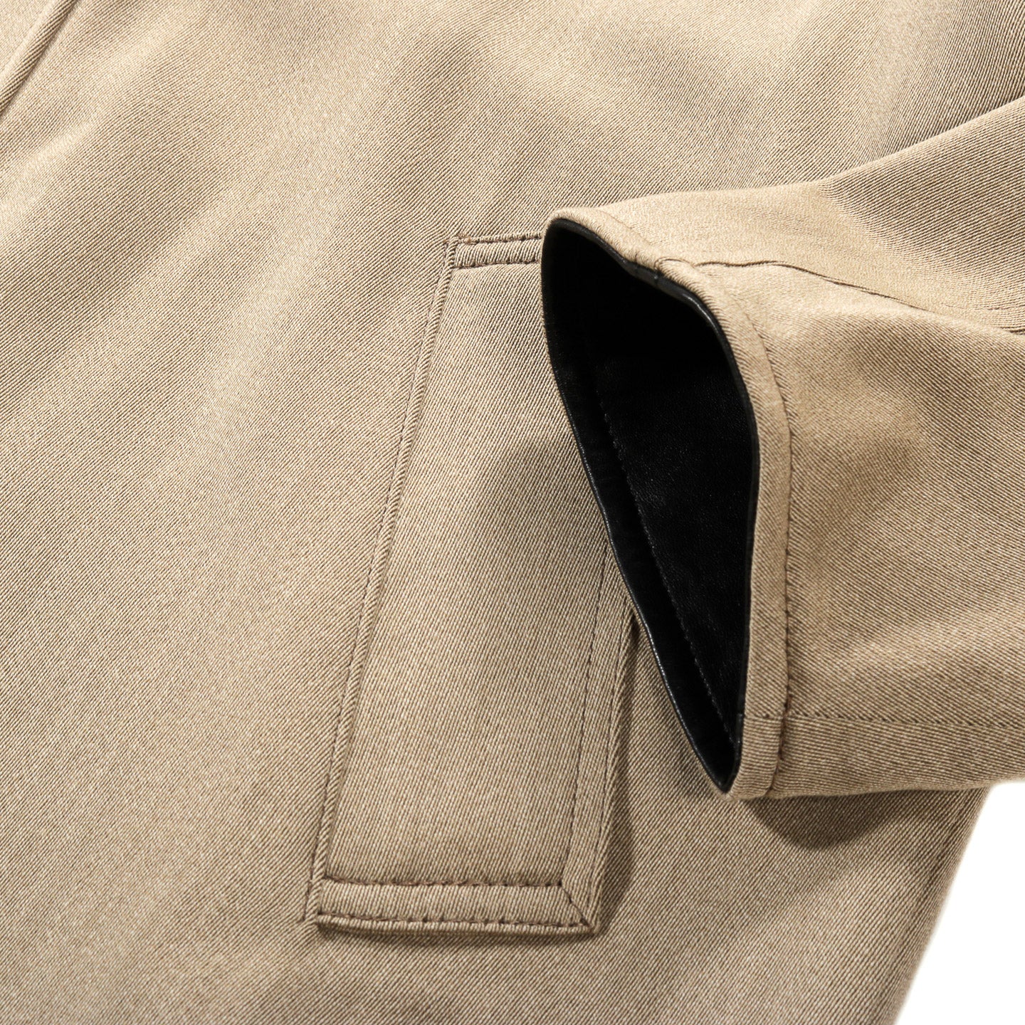 AURALEE REVERSIBLE WOOL TWISTED TWILL SHEEP LEATHER HALF COAT KHAKI BEIGE CHAMBRAY X BLACK