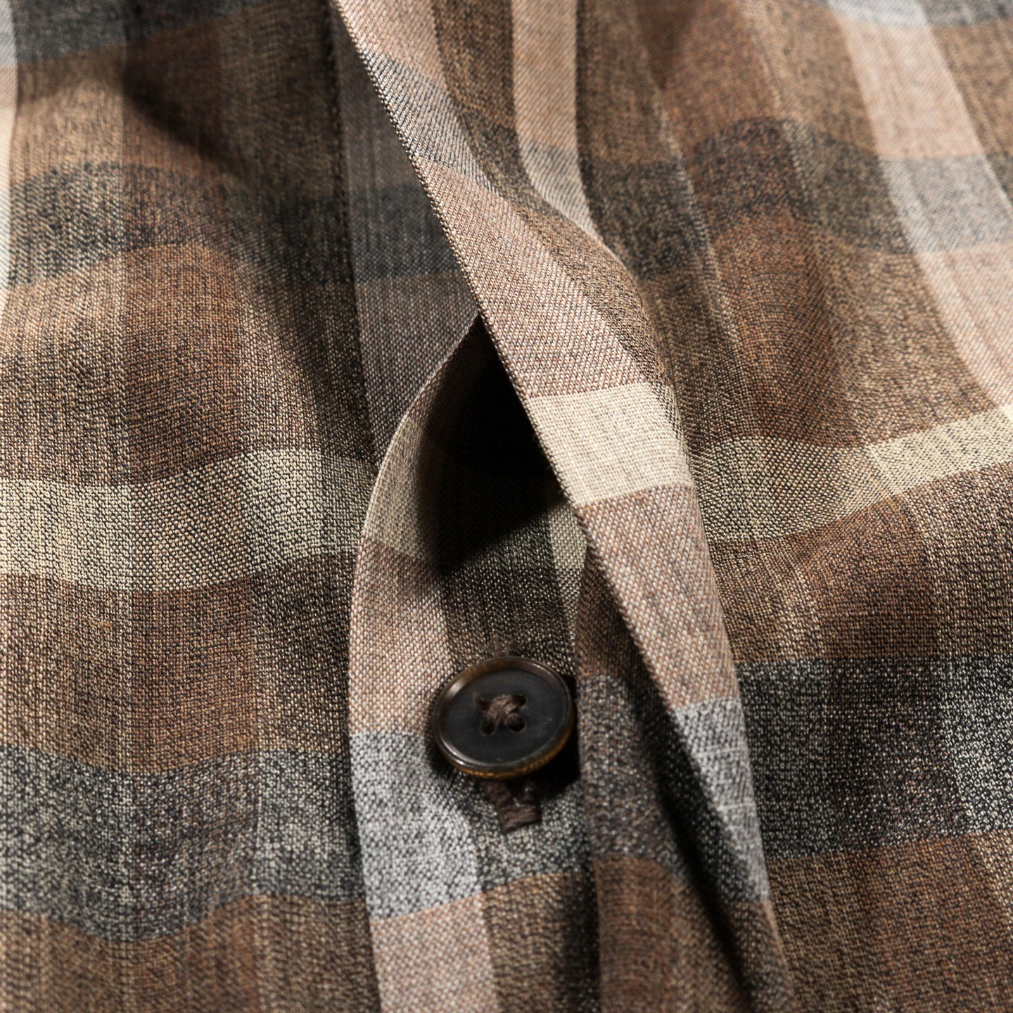 AURALEE SUPER FINE TROPICAL WOOL CHECK HALF-SLEEVED SHIRT TOP BROWN CHECK