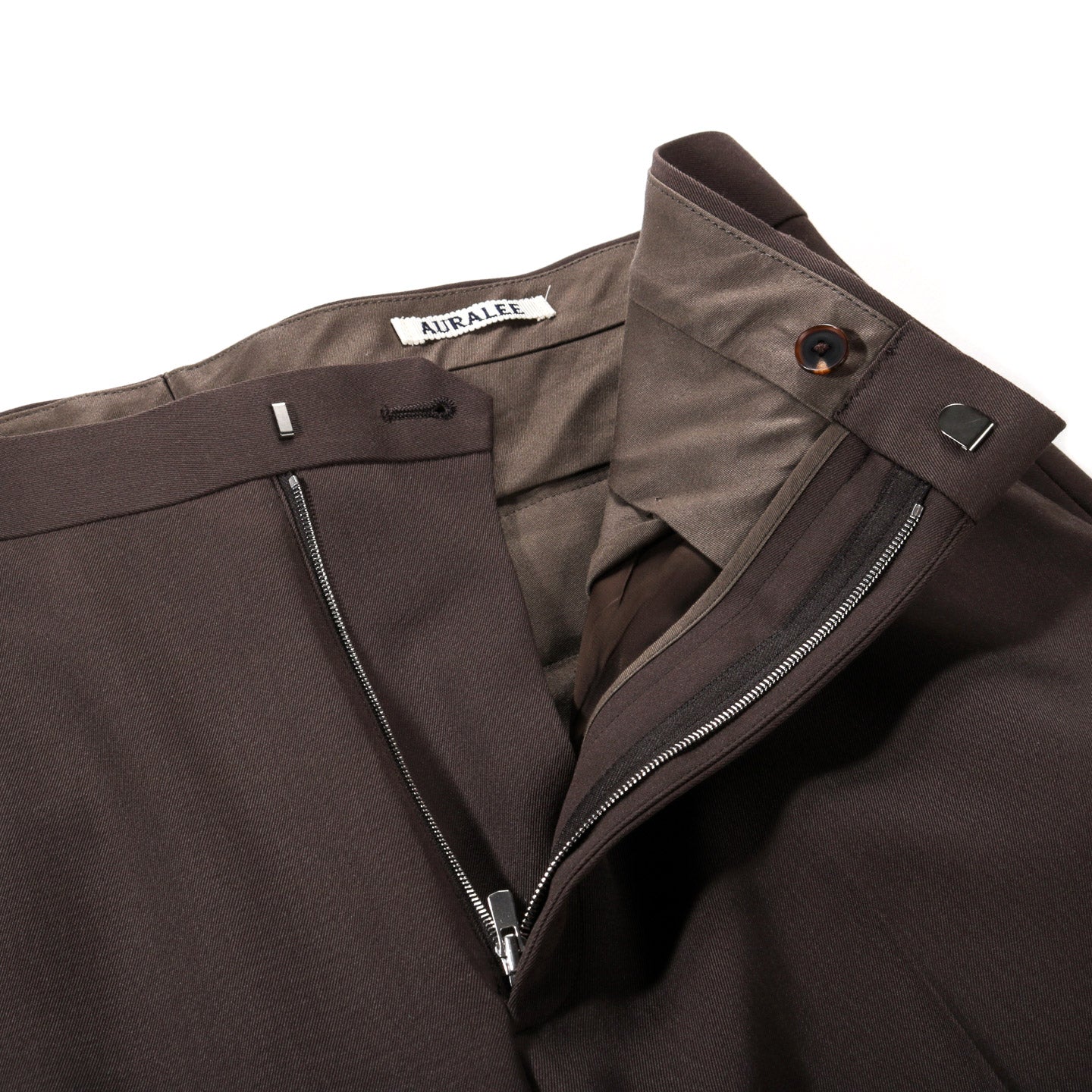 AURALEE LIGHT WOOL MAX GABARDINE SLACKS DARK BROWN
