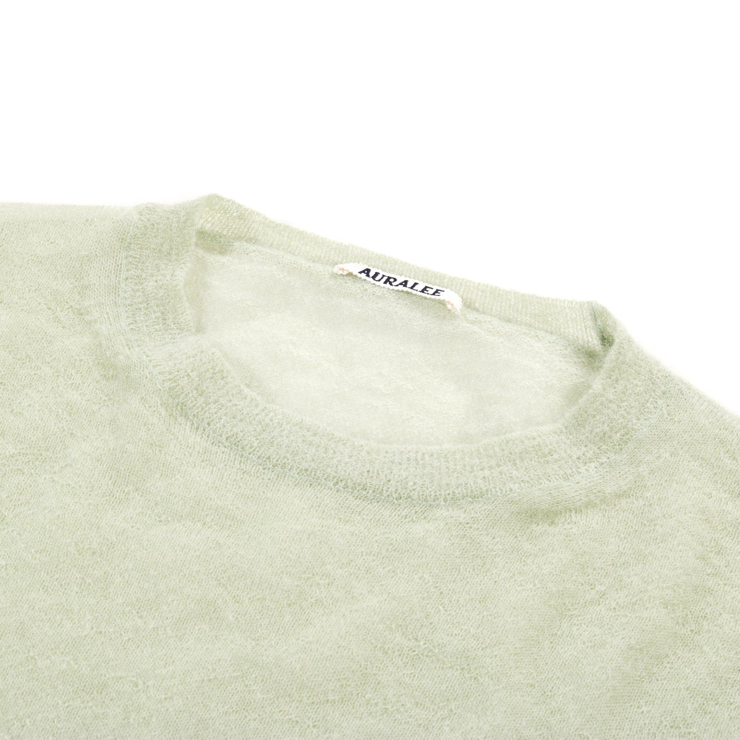 AURALEE KID MOHAIR SHEER KNIT PULLOVER LIGHT GREEN