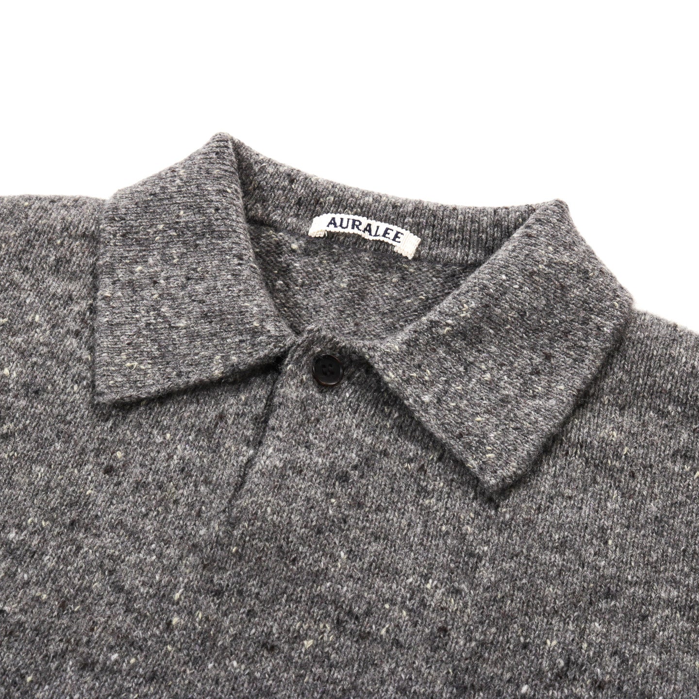 AURALEE CASHMERE NEP KNIT POLO MIX GRAY