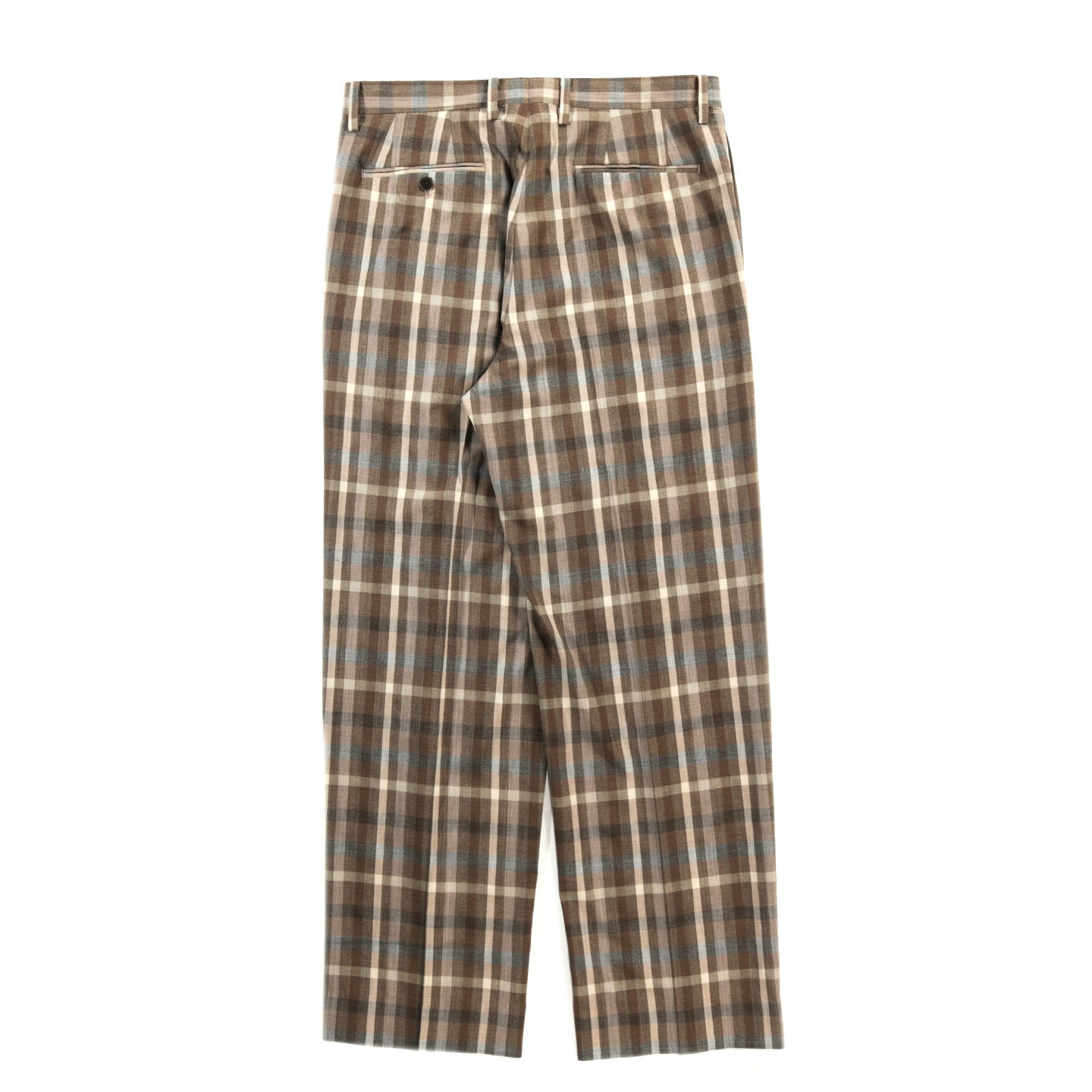 AURALEE SUPER FINE TROPICAL WOOL CHECK TWO-TUCK SLACKS TOP BROWN CHECK
