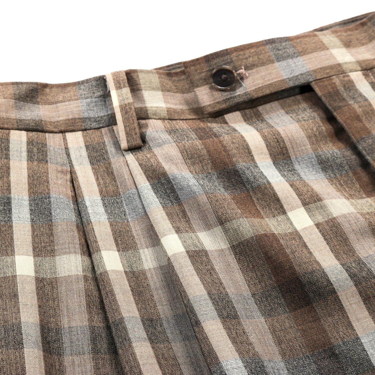 AURALEE SUPER FINE TROPICAL WOOL CHECK TWO-TUCK SLACKS TOP BROWN CHECK