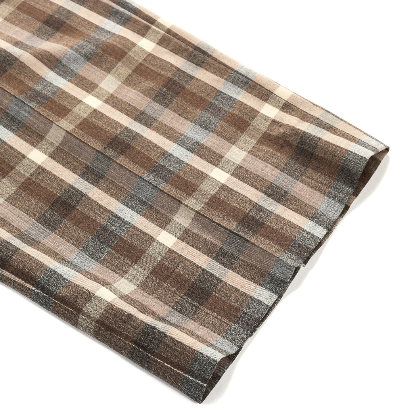 AURALEE SUPER FINE TROPICAL WOOL CHECK TWO-TUCK SLACKS TOP BROWN CHECK