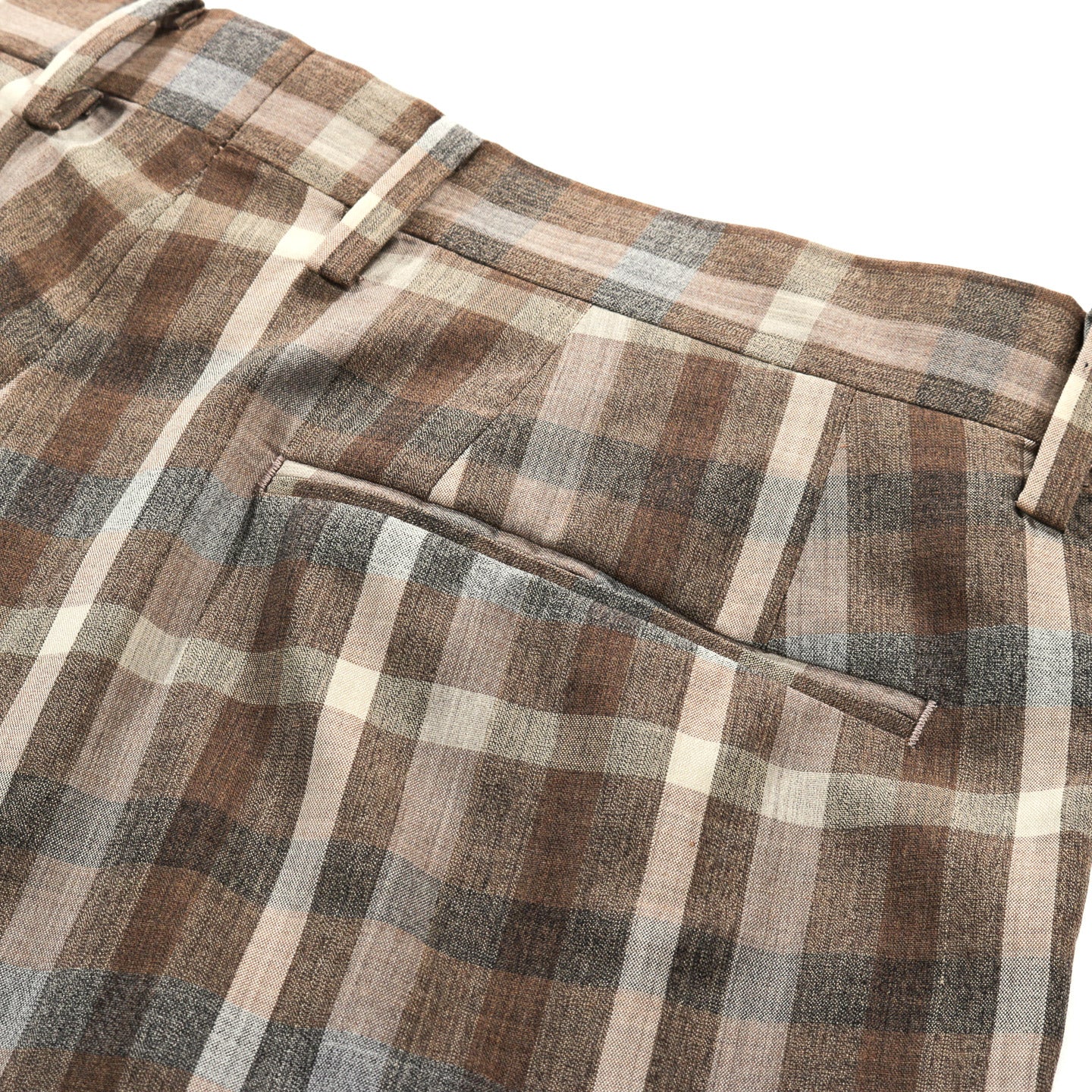 AURALEE SUPER FINE TROPICAL WOOL CHECK TWO-TUCK SLACKS TOP BROWN CHECK