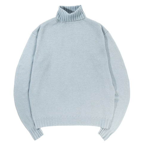 AURALEE WASHED FRENCH MERINO KNIT TURTLE LIGHT BLUE