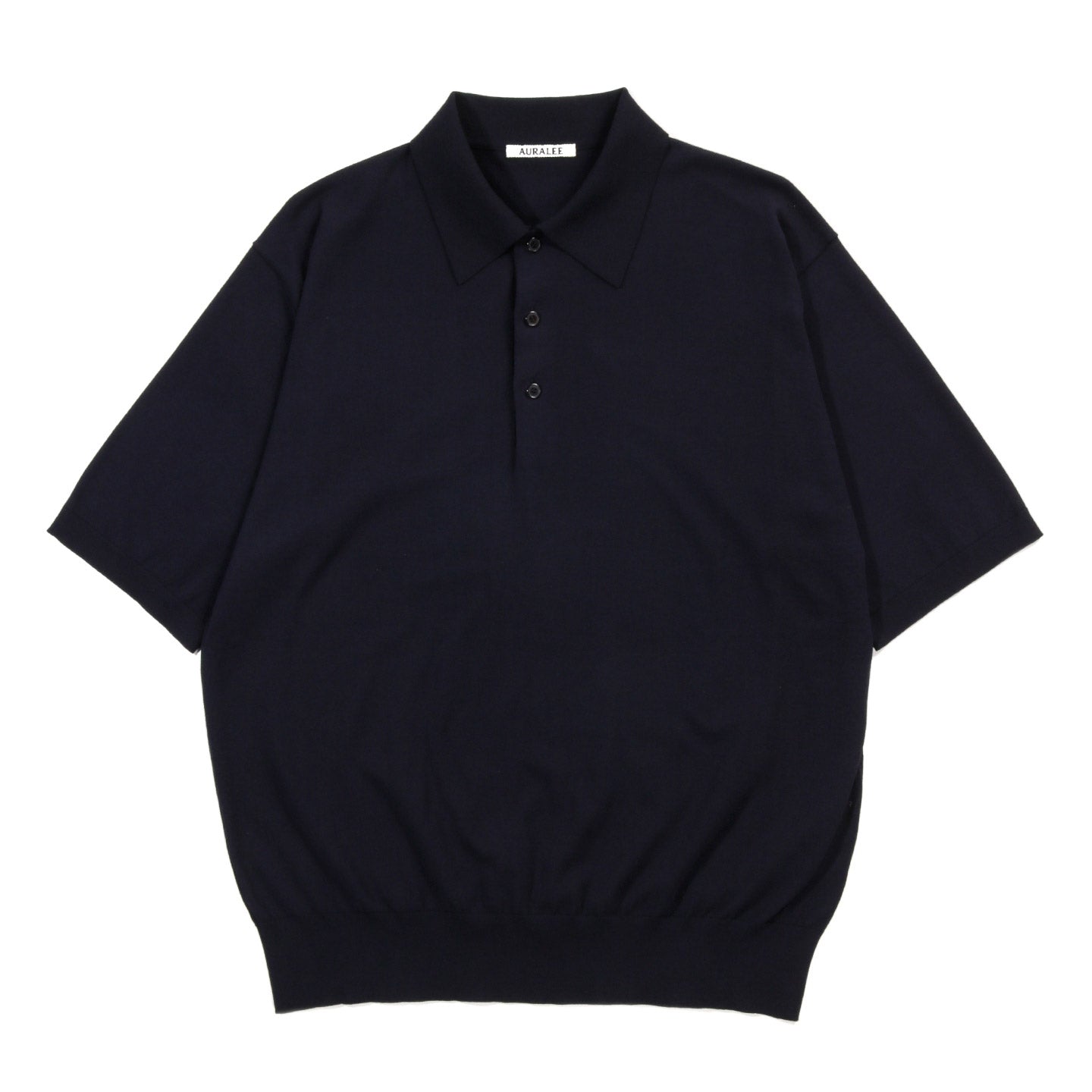 AURALEE GIZA HIGH GAUGE KNIT POLO DARK NAVY | TODAY CLOTHING