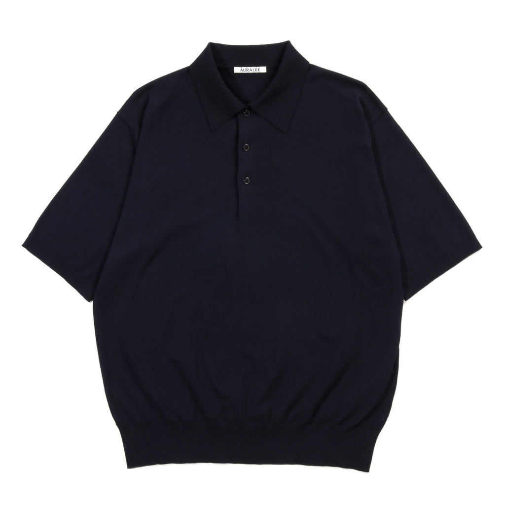 AURALEE GIZA HIGH GAUGE KNIT POLO DARK NAVY | TODAY CLOTHING