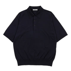 AURALEE GIZA HIGH GAUGE KNIT POLO DARK NAVY | TODAY CLOTHING