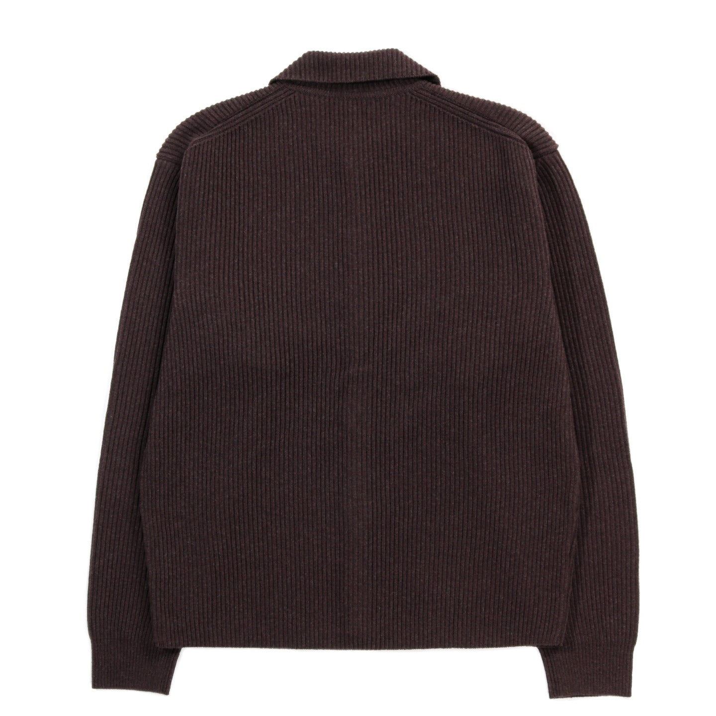 AURALEE SUPER FINE WOOL RIB KNIT SHIRT CARDIGAN TOP BROWN