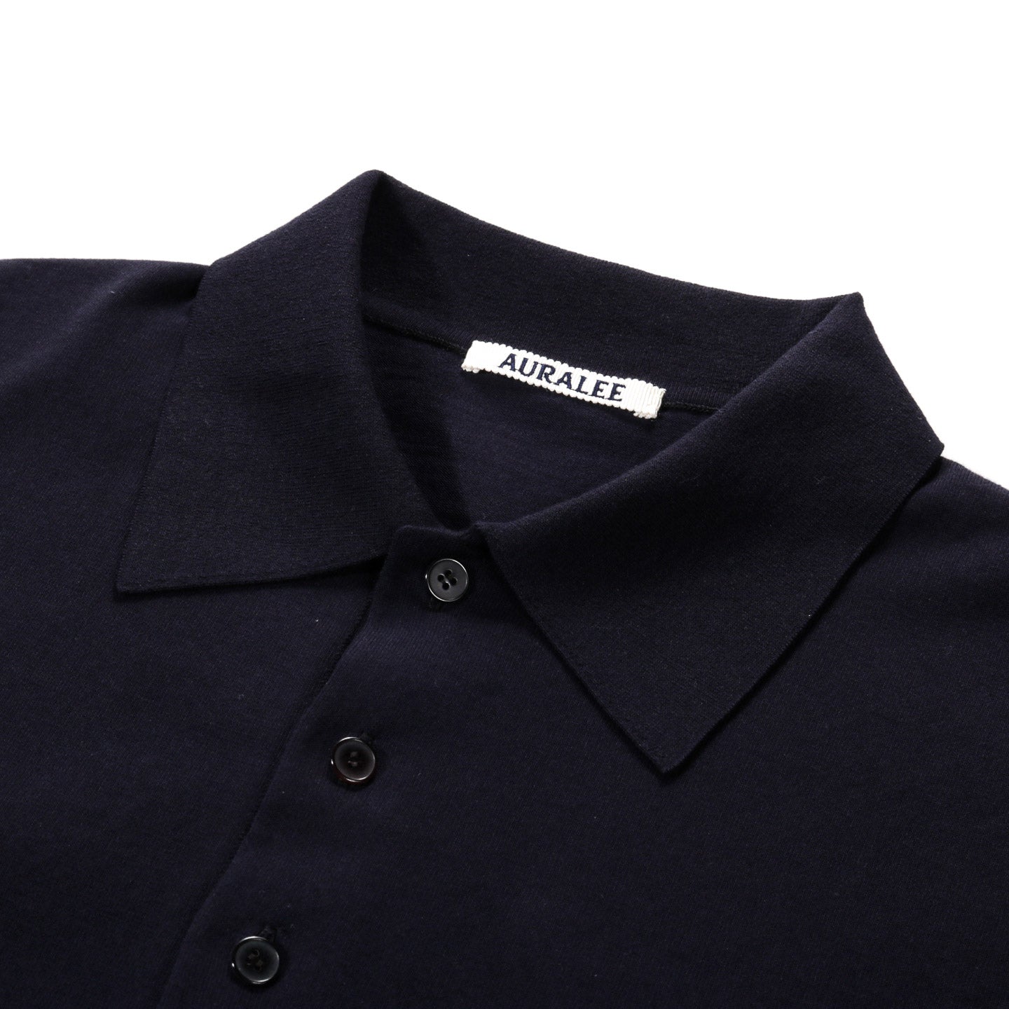 AURALEE GIZA HIGH GAUGE KNIT POLO DARK NAVY | TODAY CLOTHING
