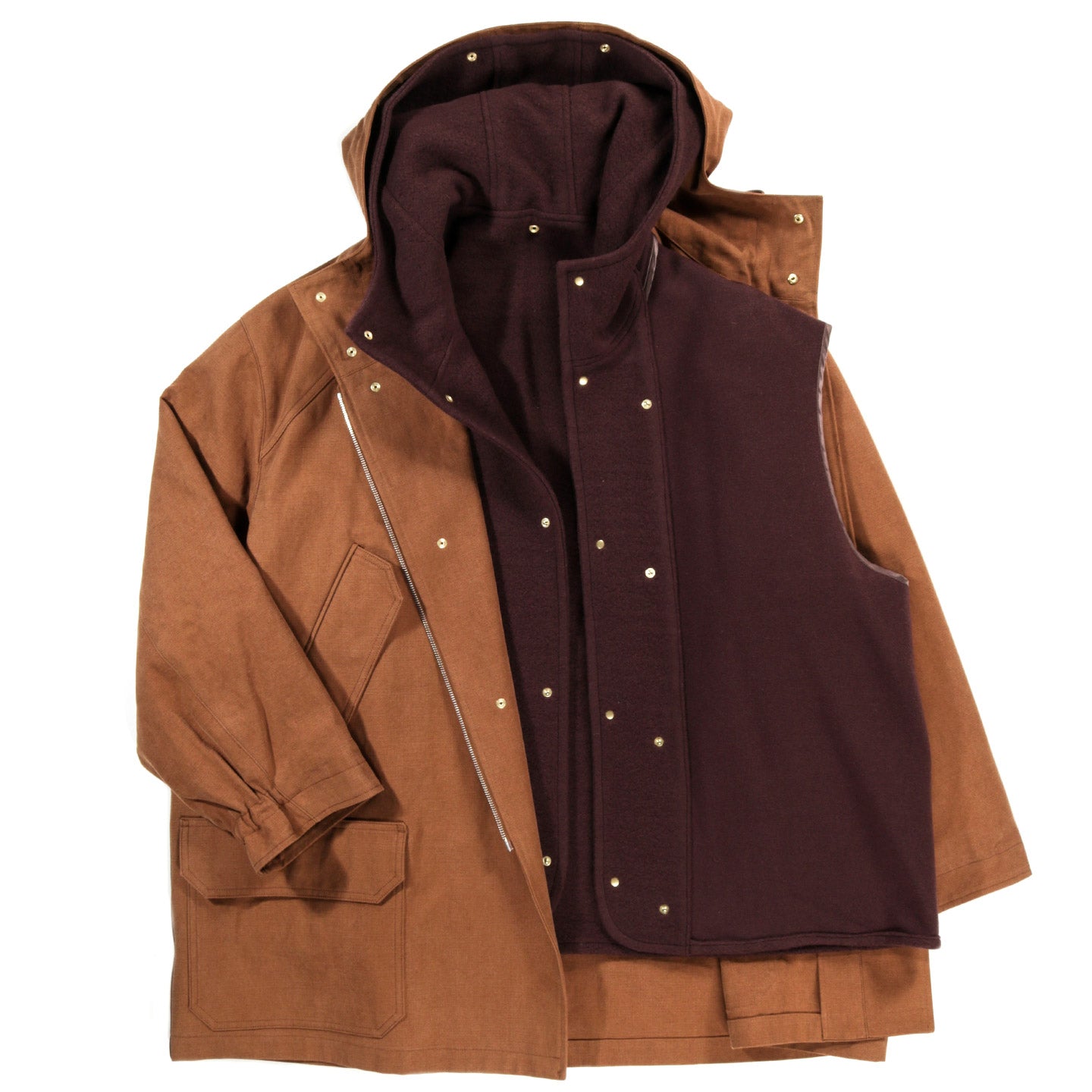 AURALEE WASHED HEAVY CANVAS LINER COAT BROWN