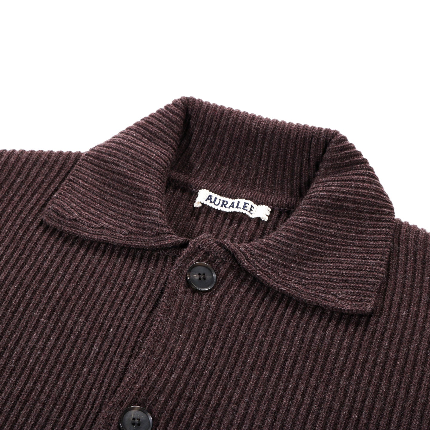 AURALEE SUPER FINE WOOL RIB KNIT SHIRT CARDIGAN TOP BROWN