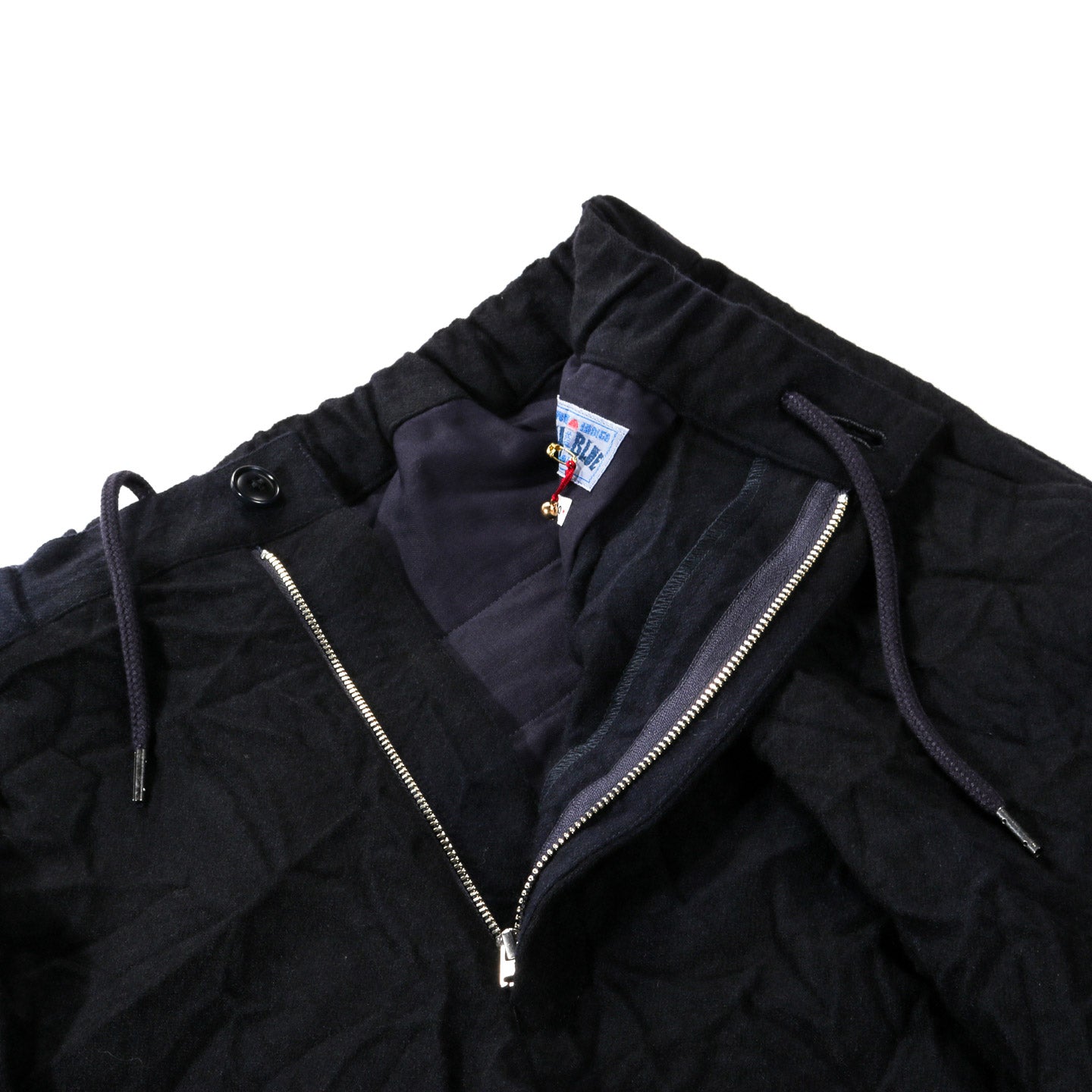BLUE BLUE JAPAN SPECKLED DYED WOOL DRAWSTRING PANTS DARK NAVY
