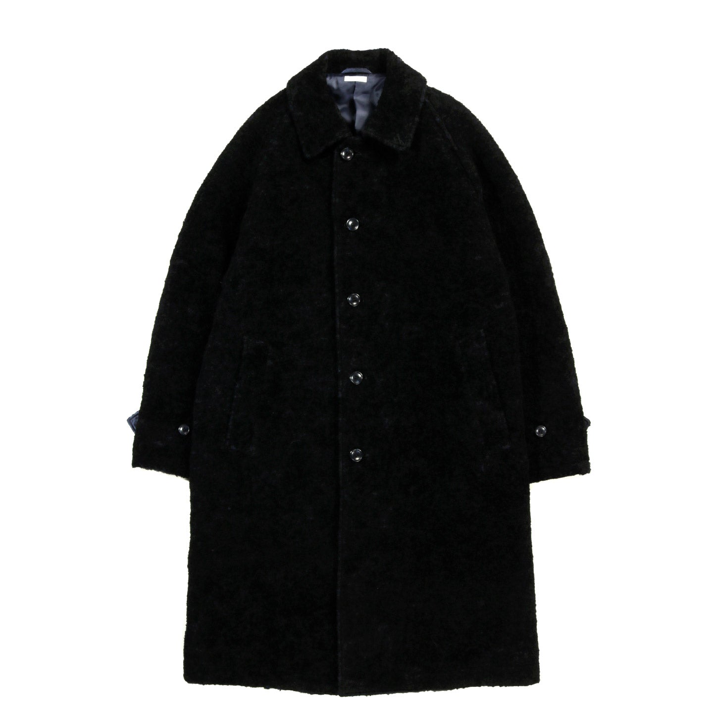 BLUE BLUE JAPAN LOOP YARN FLOCK PRINTED BALMACAAN COAT DARK NAVY