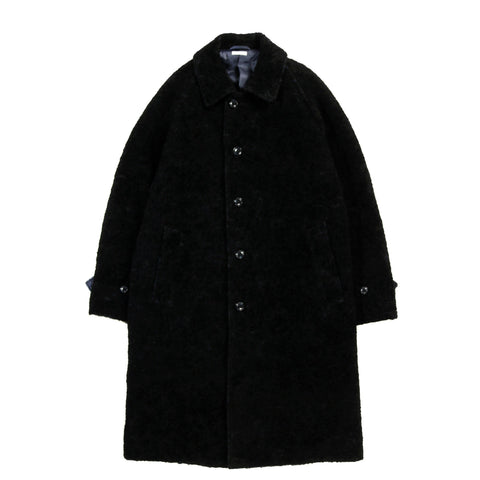 BLUE BLUE JAPAN LOOP YARN FLOCK PRINTED BALMACAAN COAT DARK NAVY