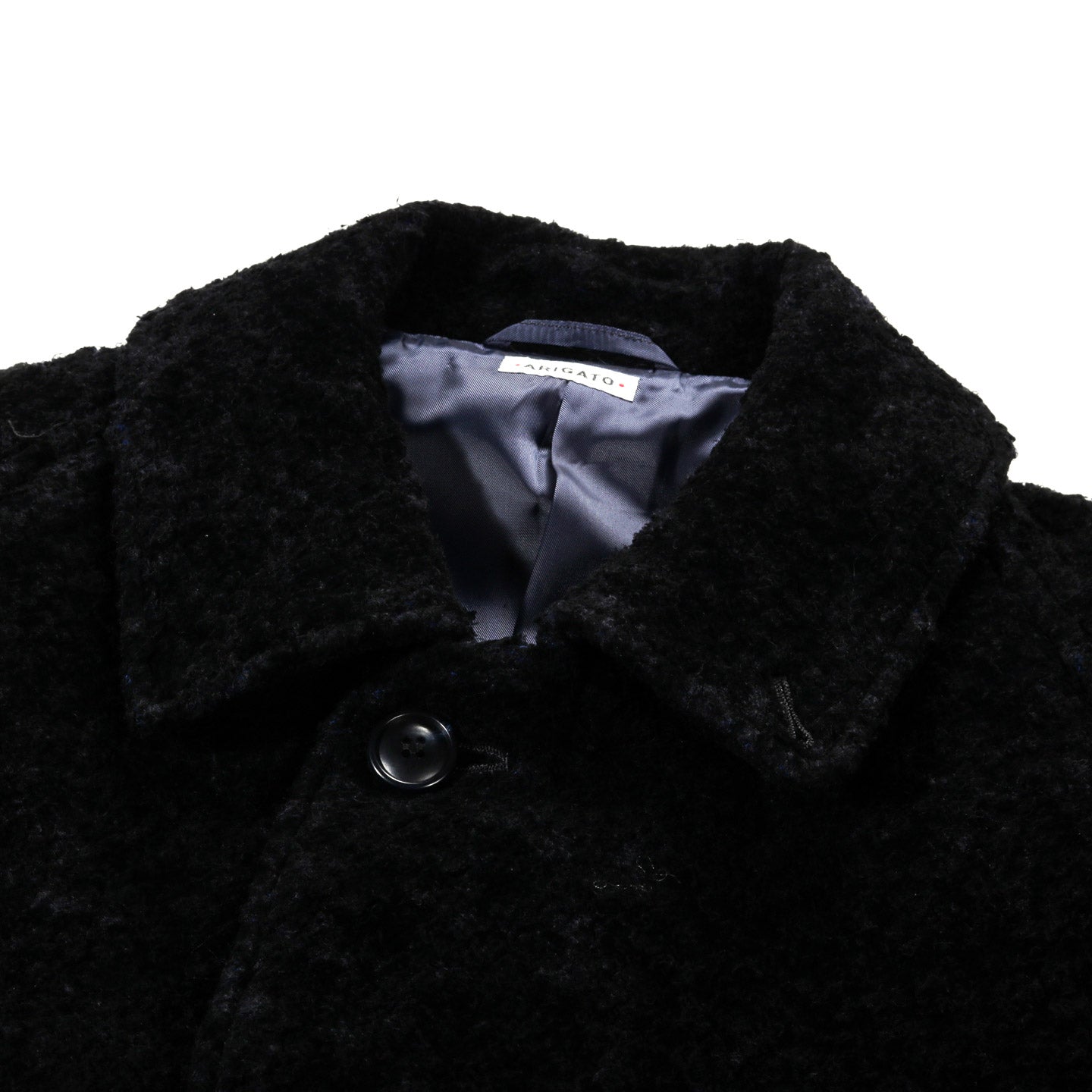 BLUE BLUE JAPAN LOOP YARN FLOCK PRINTED BALMACAAN COAT DARK NAVY