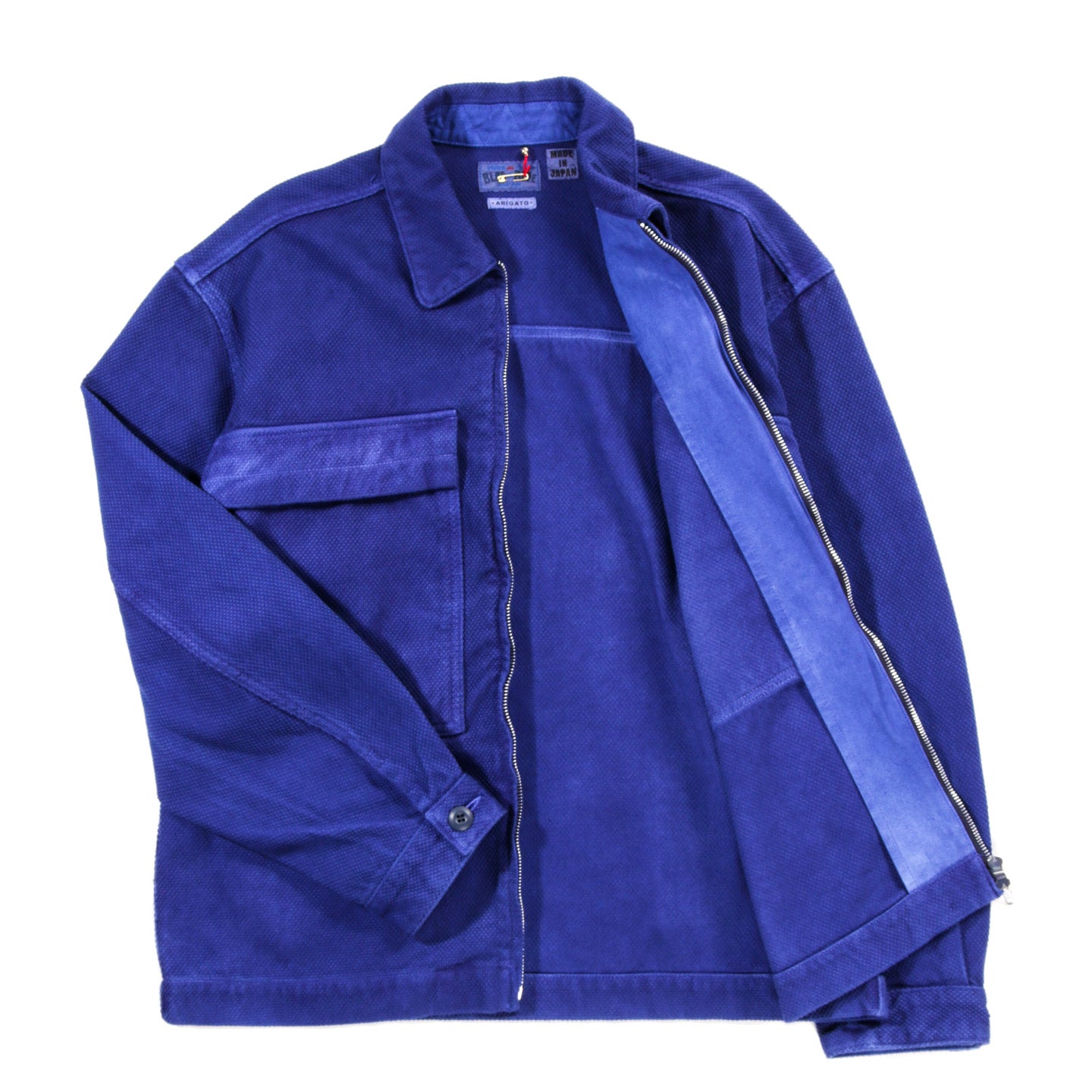 BLUE BLUE JAPAN BLUE INDIGO 'SASHIKO' HAND DYED ZIP UP JACKET
