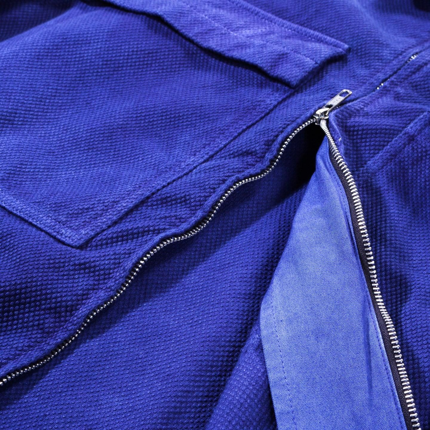BLUE BLUE JAPAN BLUE INDIGO 'SASHIKO' HAND DYED ZIP UP JACKET